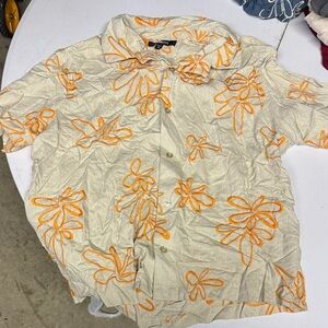 Orange Floral Embroidered Shirt
